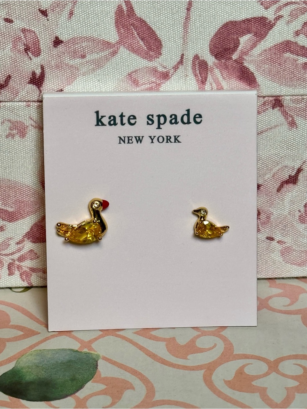 Kate Spade Love You, Mom Duck Earrings Yellow Crystal